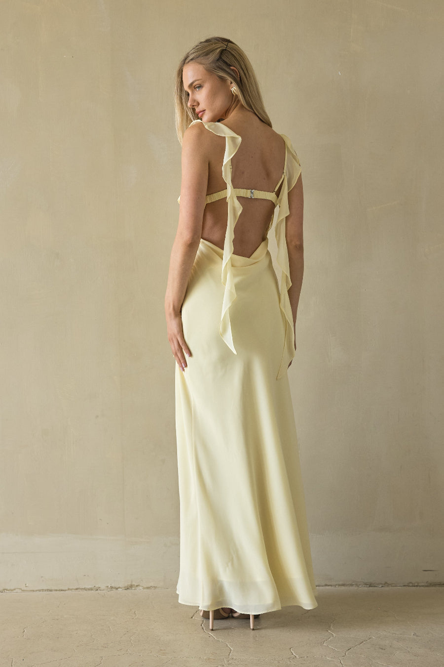Cowl & Double Ruffle Maxi