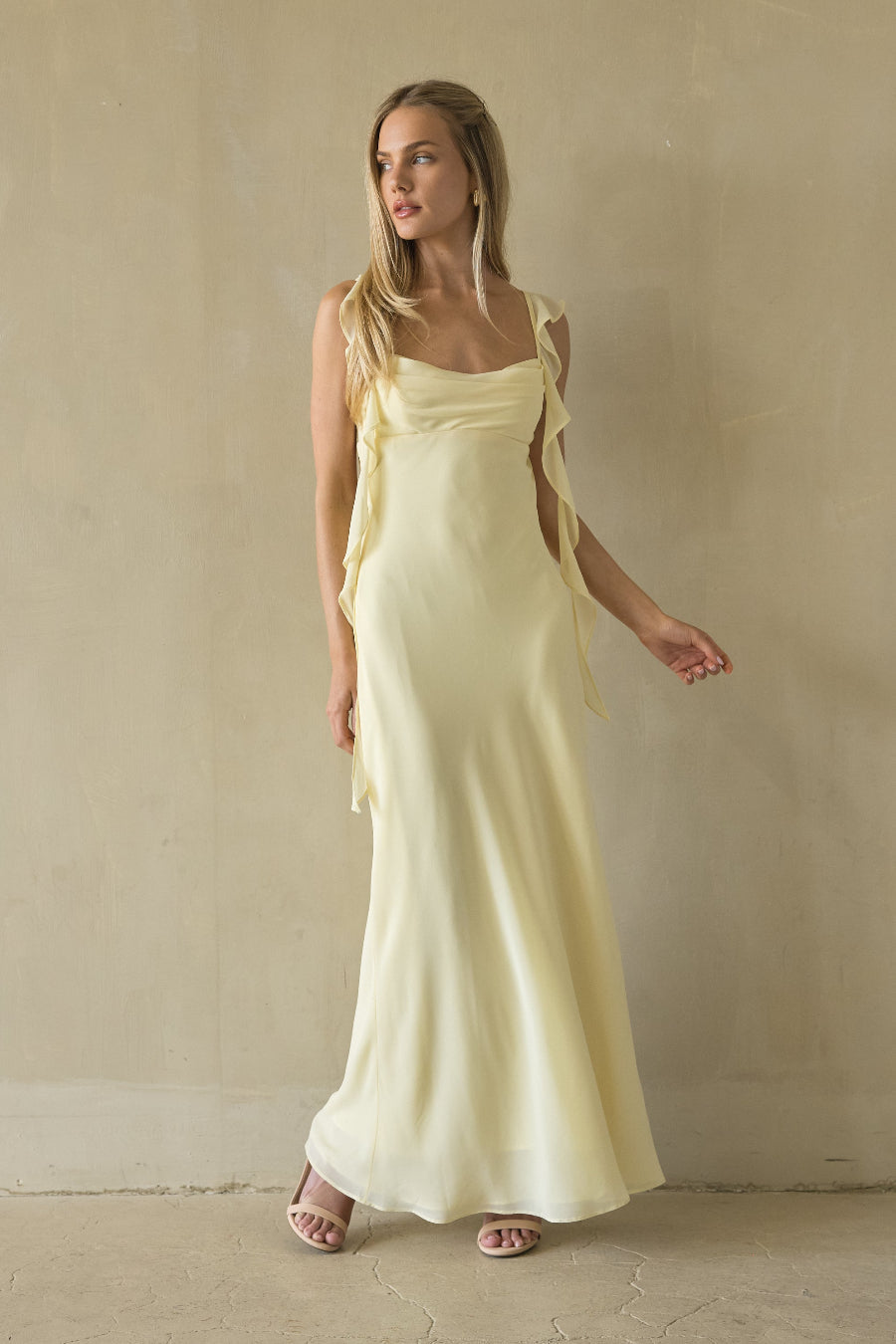 Cowl & Double Ruffle Maxi