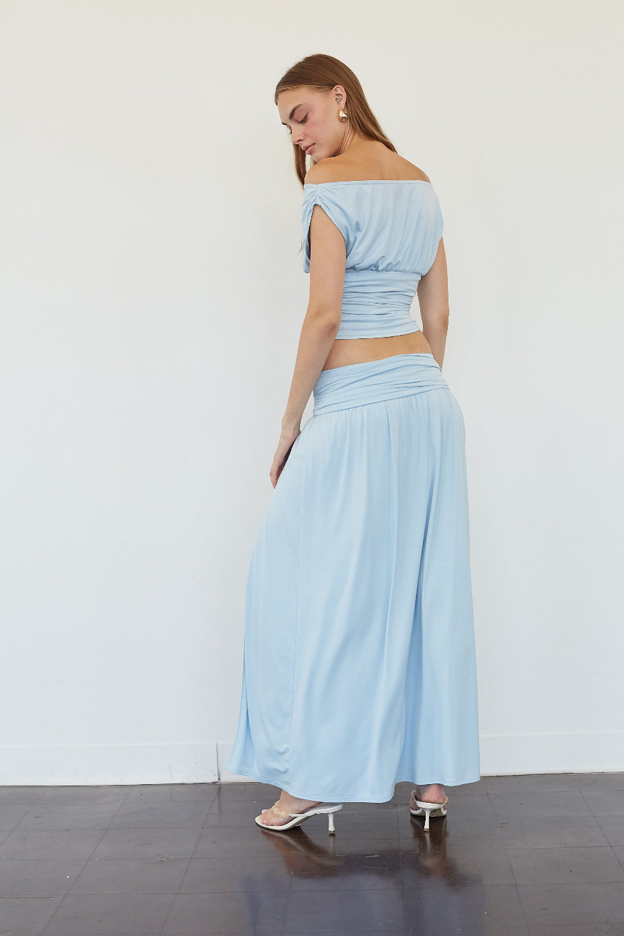 Ruched Thigh-Slit Maxi Skirt