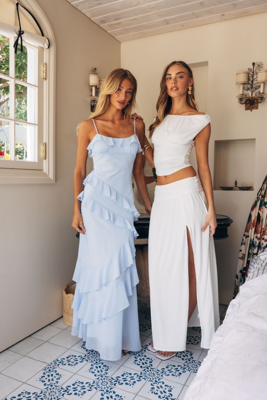 Ruched Thigh-Slit Maxi Skirt