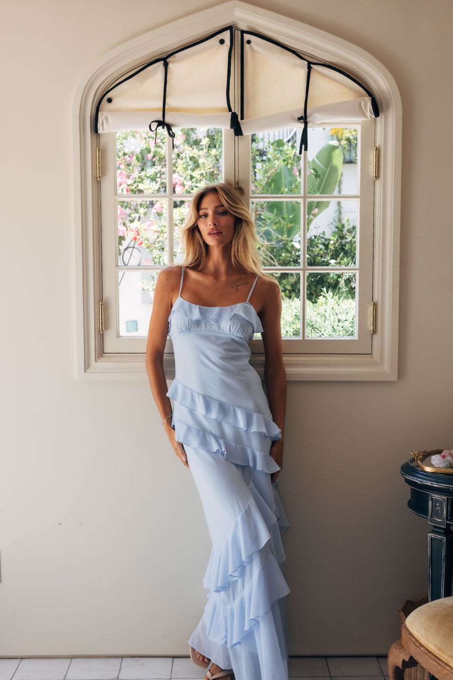 Tiered Ruffle Bow-Tie Maxi