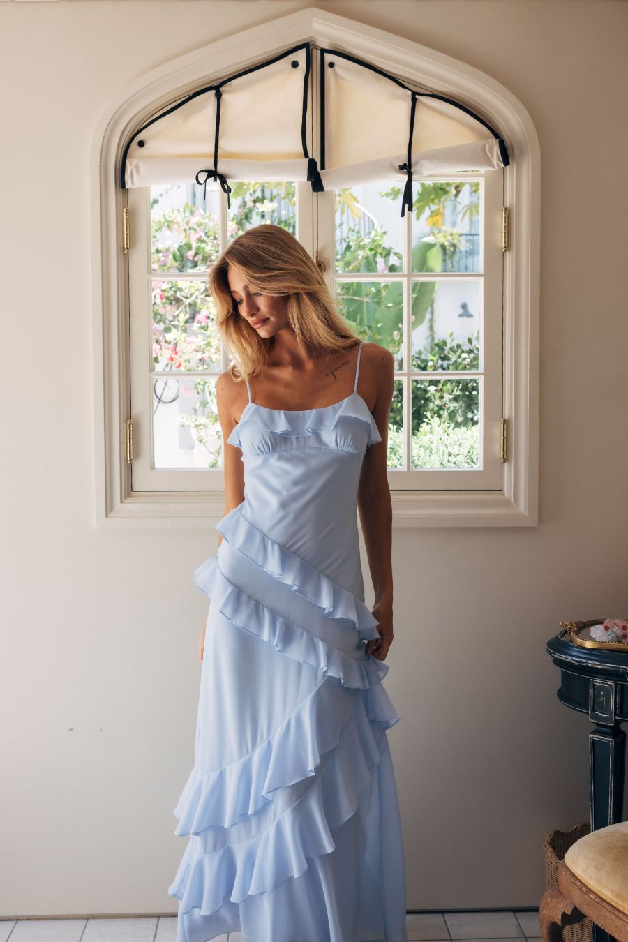 Tiered Ruffle Bow-Tie Maxi