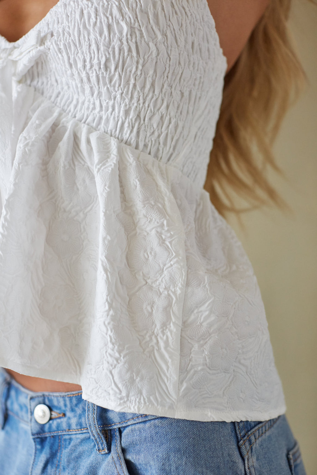 Smocked Floral Babydoll Crop Top