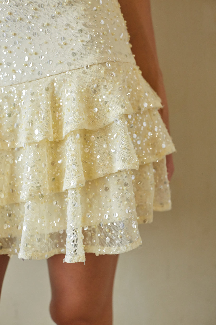 Drop-Waist Beaded Tiered Mini