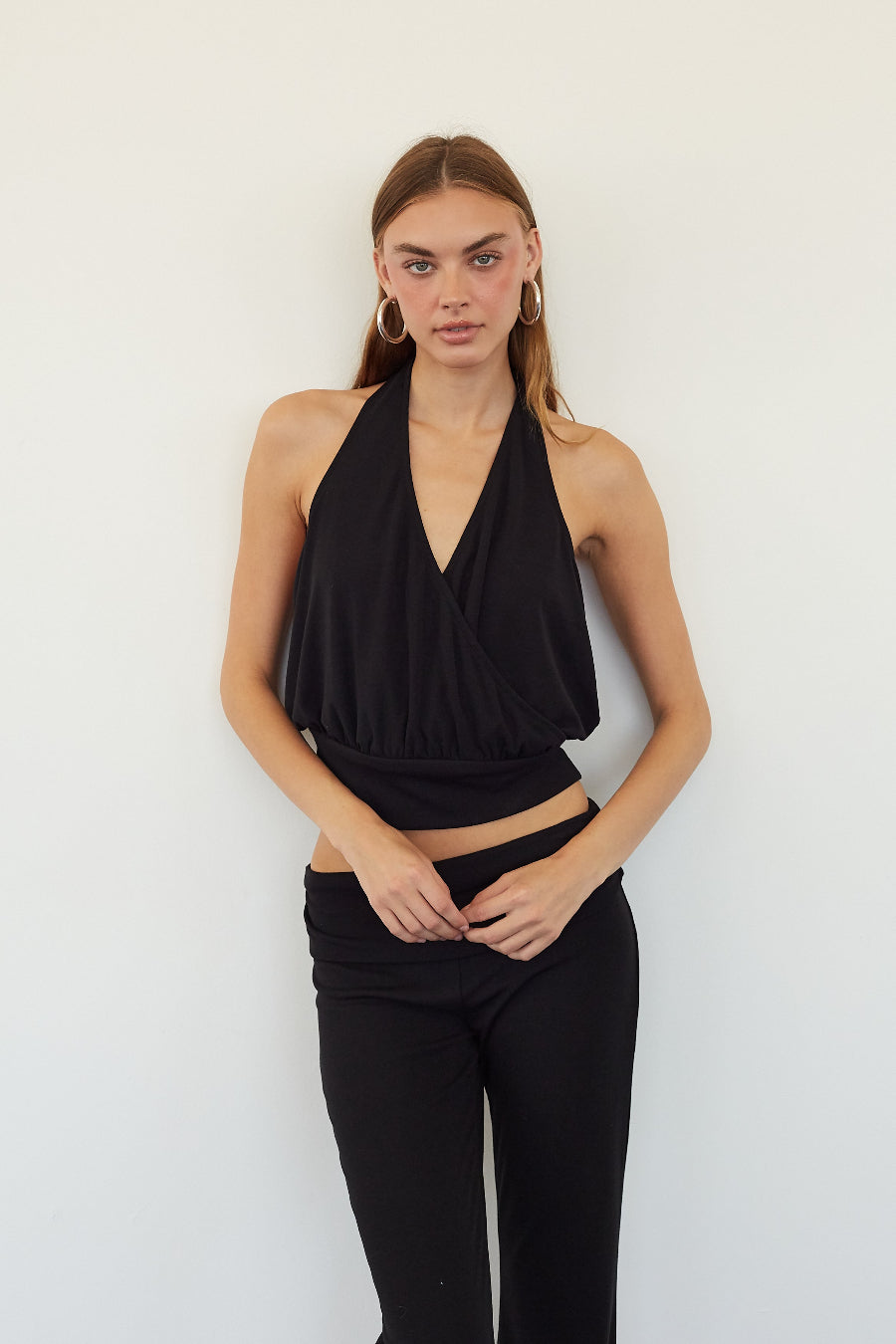 Deep V Halter Open Back Top