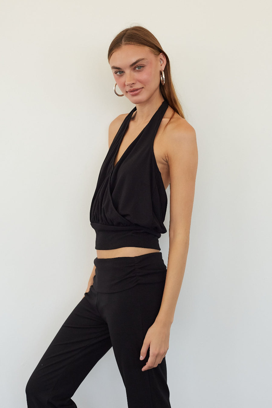 Deep V Halter Open Back Top