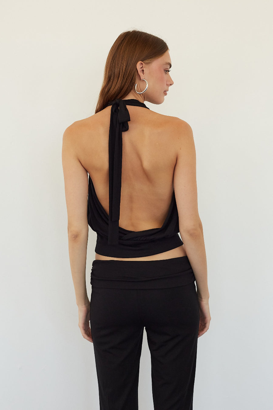 Deep V Halter Open Back Top
