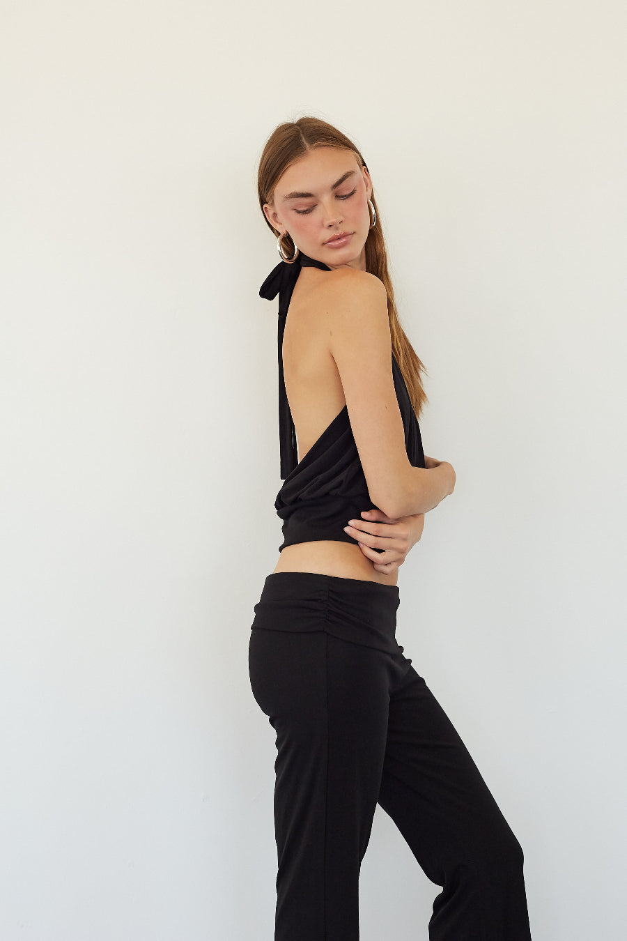 Deep V Halter Open Back Top