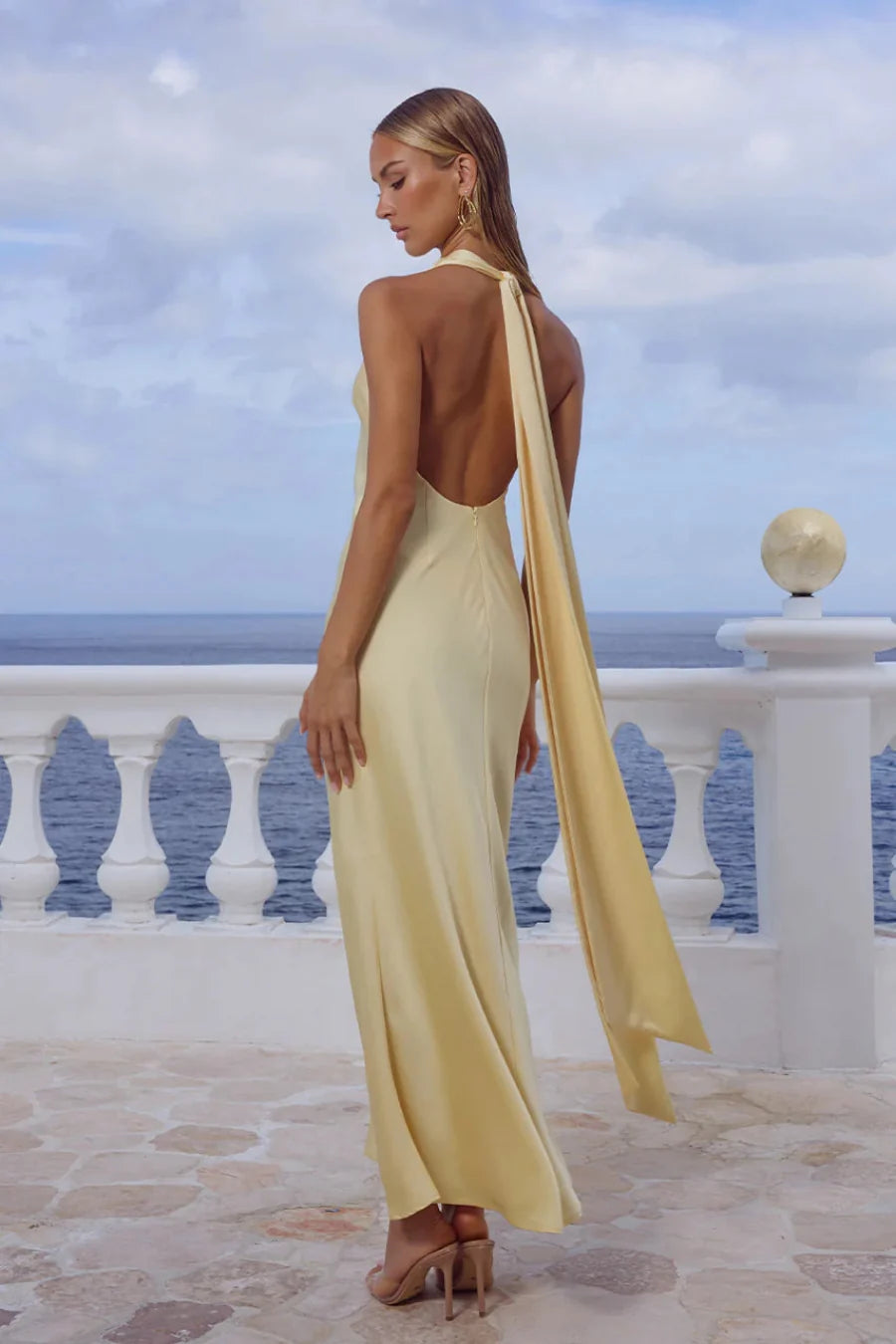 Tied-High Neck Sash Maxi