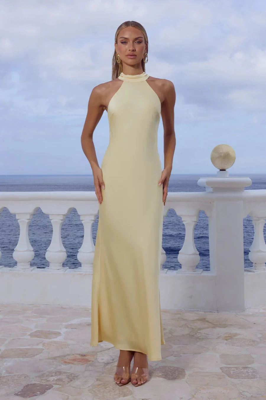 Tied-High Neck Sash Maxi