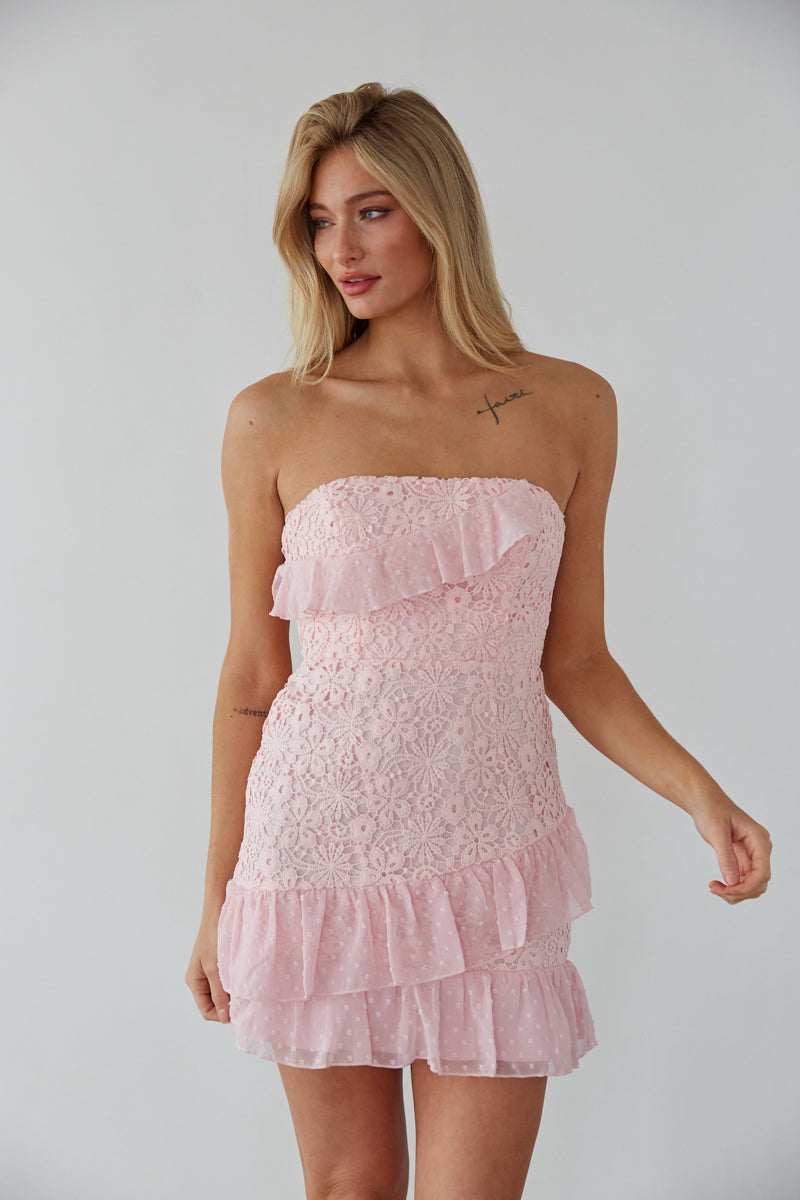 Strapless Lace Polkadot Mini