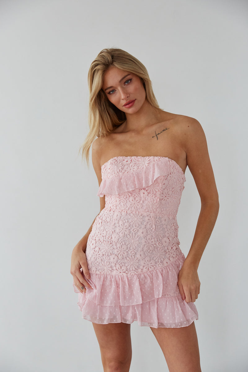 Strapless Lace Polkadot Mini