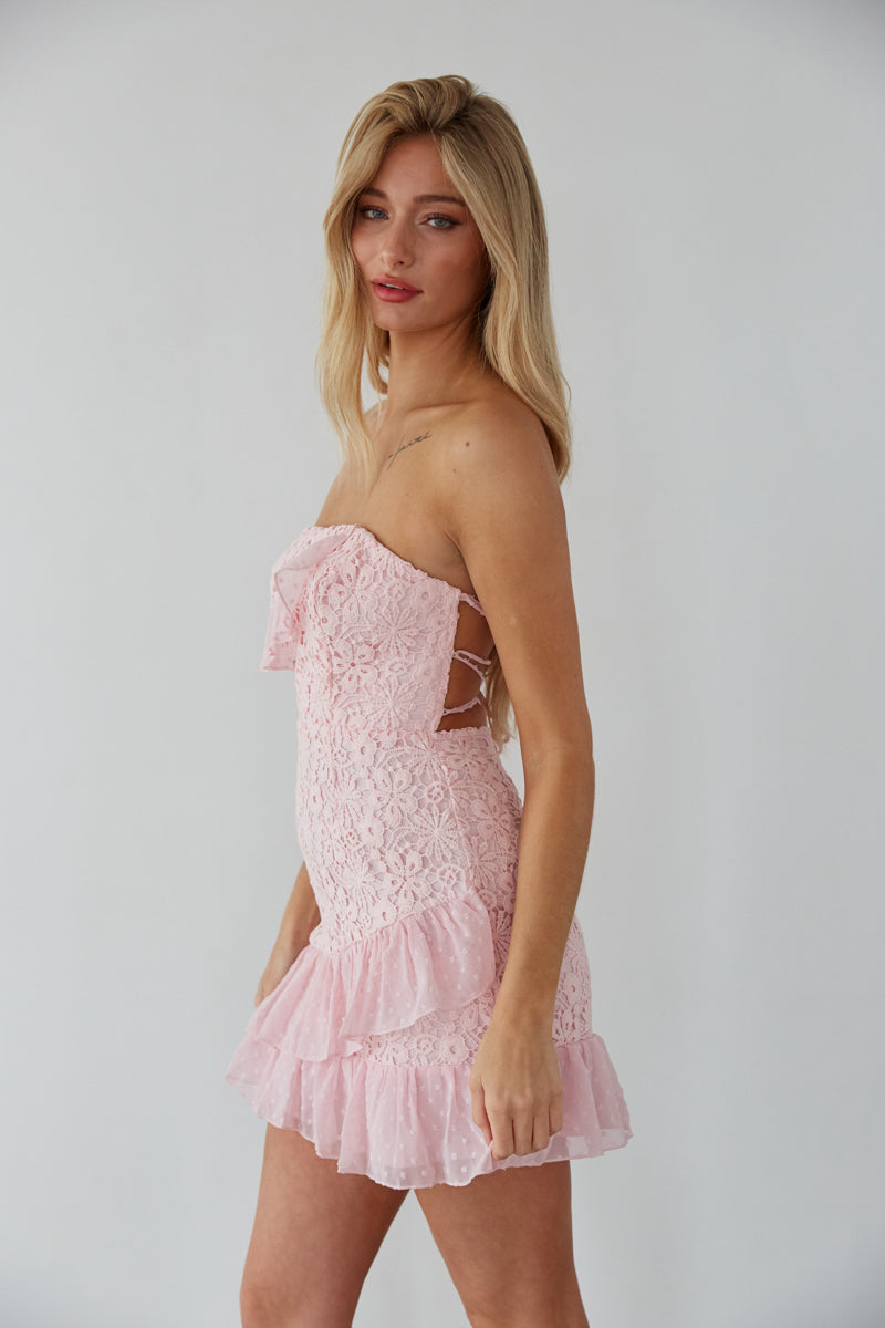 Strapless Lace Polkadot Mini