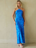 High-Neck Crisscross Satin Maxi