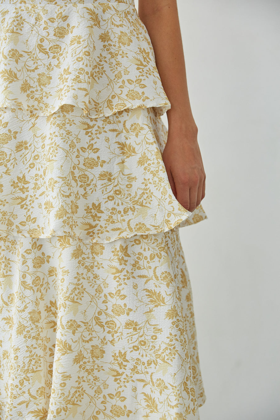 Elastic-Neck Tiered Floral Maxi