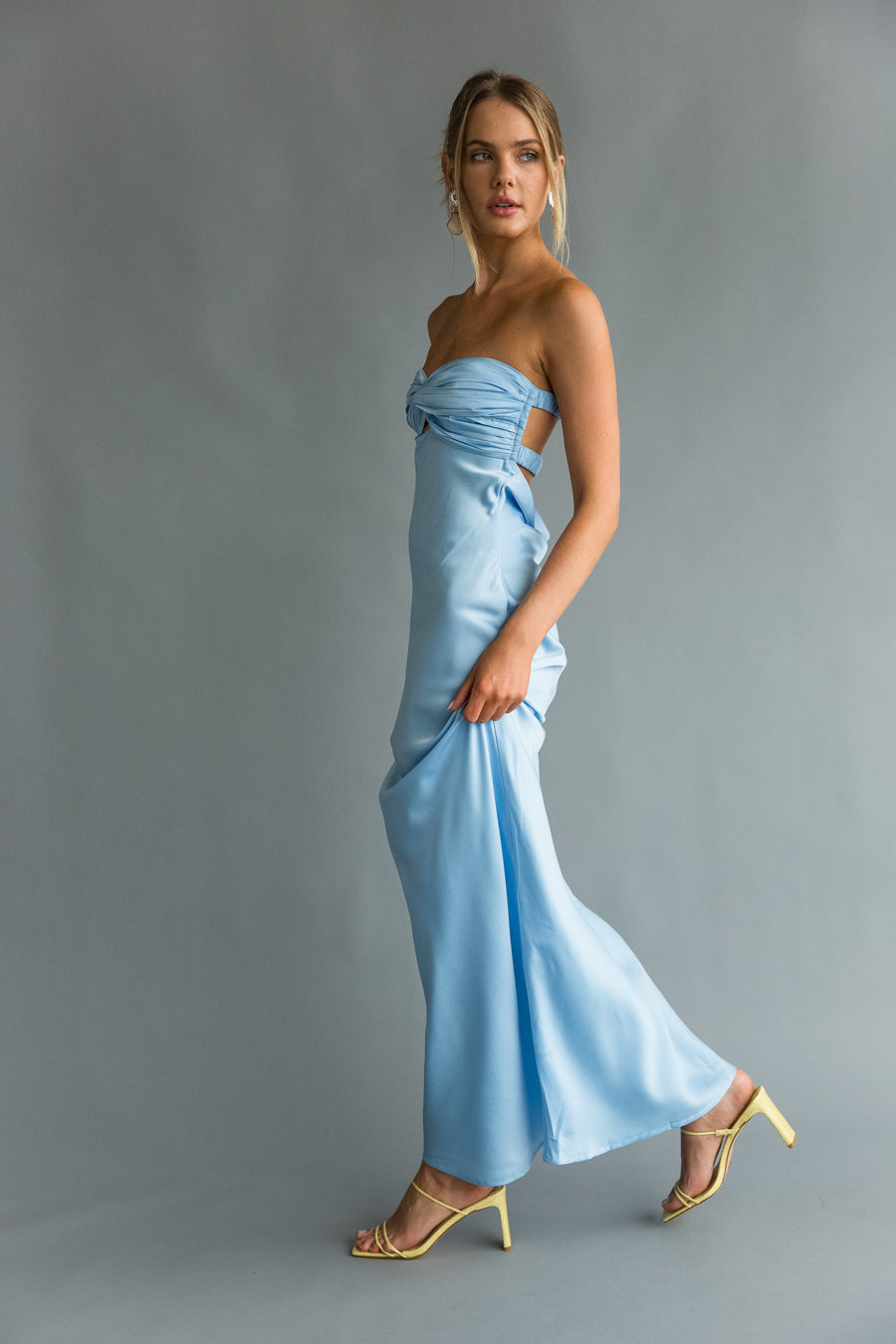 Open-Back Strapless Drape Maxi