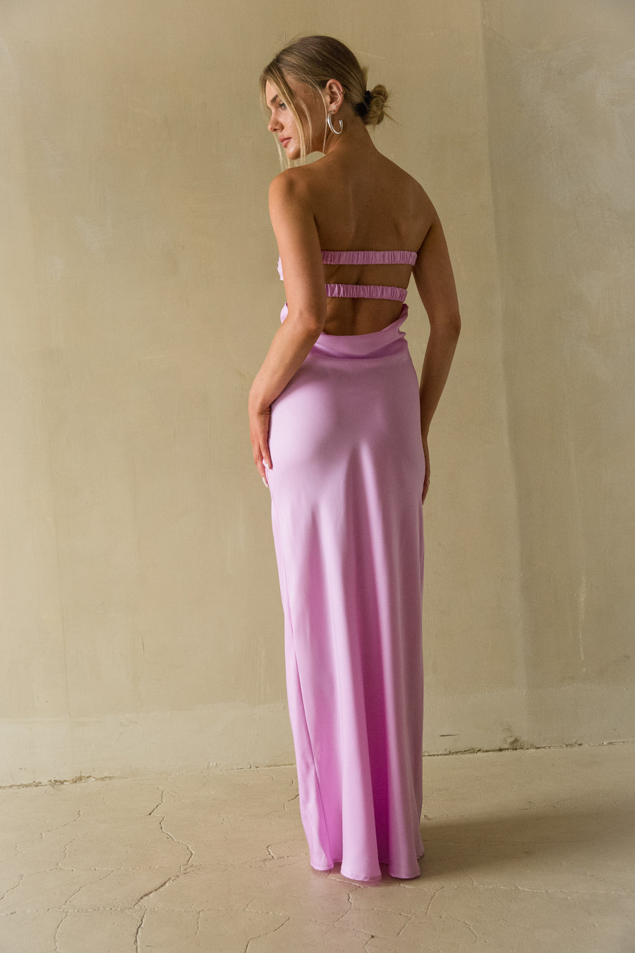 Open-Back Strapless Drape Maxi
