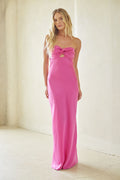Open-Back Strapless Drape Maxi