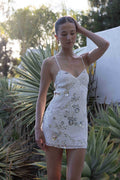 Deep-V Spaghetti Sequin Floral Mini