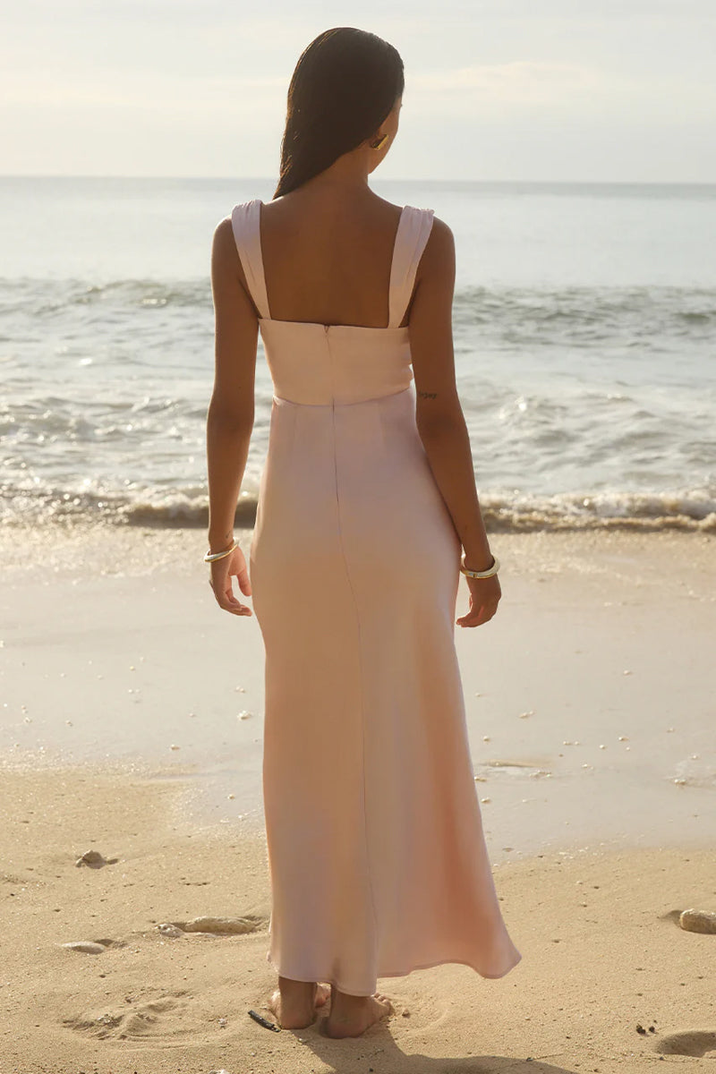 Baby Pink Drape Non-Stretch Maxi
