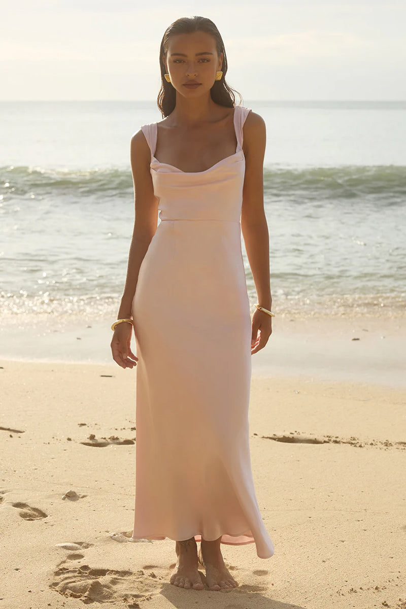 Baby Pink Drape Non-Stretch Maxi