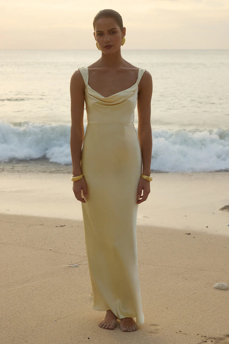 Baby Pink Drape Non-Stretch Maxi
