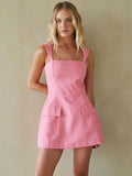 Linen Square-Neck Romper Mini
