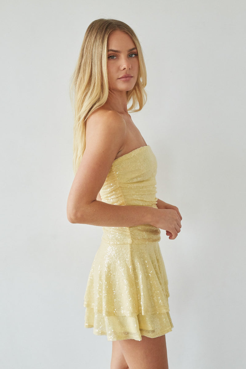 Ruched Sparkle Strapless Mini