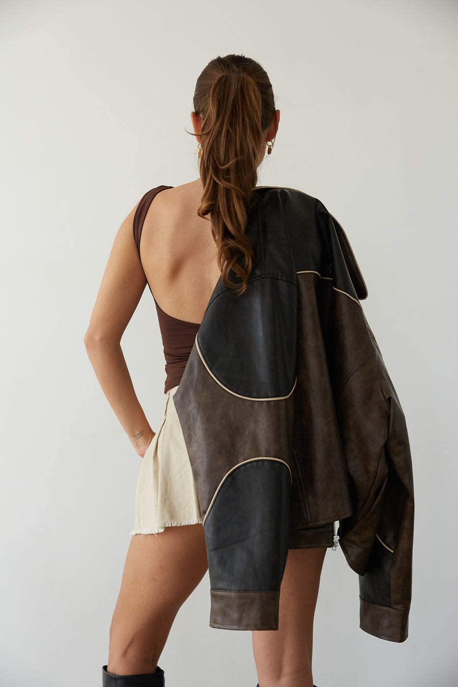 Contrast-Block Faux Leather Bomber
