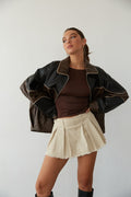 Contrast-Block Faux Leather Bomber