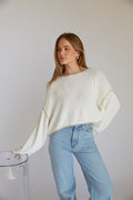 Flare-Sleeve Cotton Knit Top