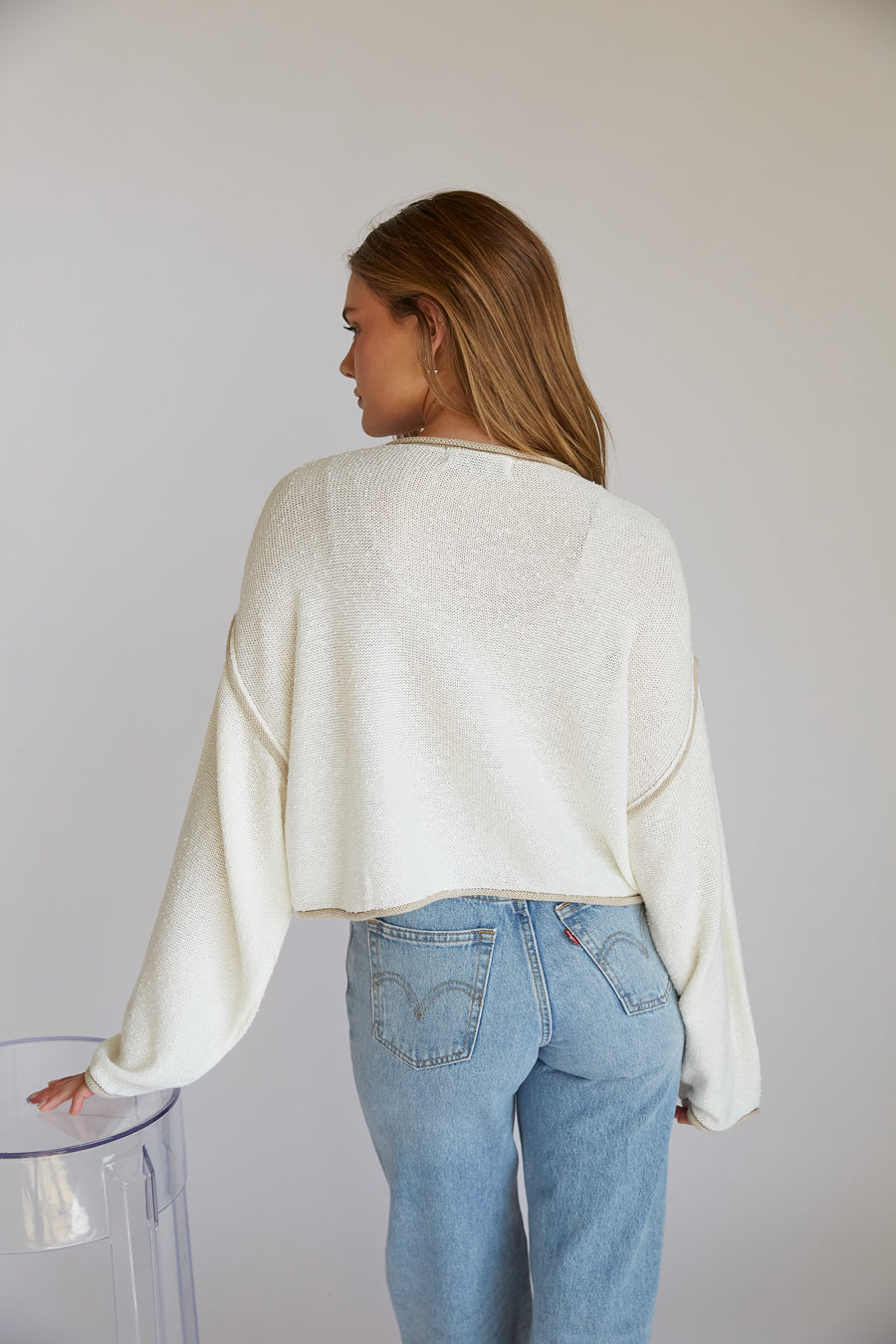Flare-Sleeve Cotton Knit Top