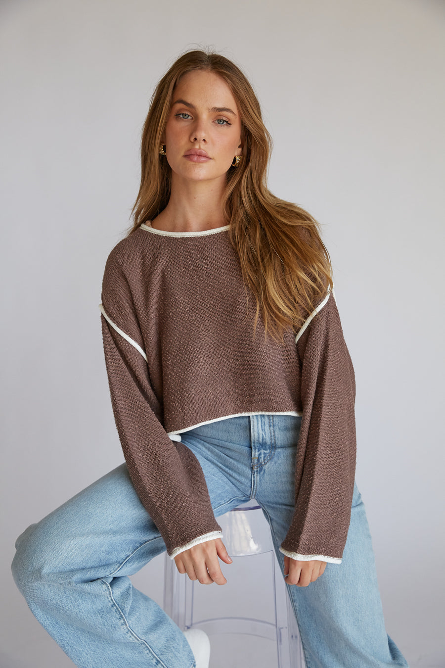 Flare-Sleeve Cotton Knit Top