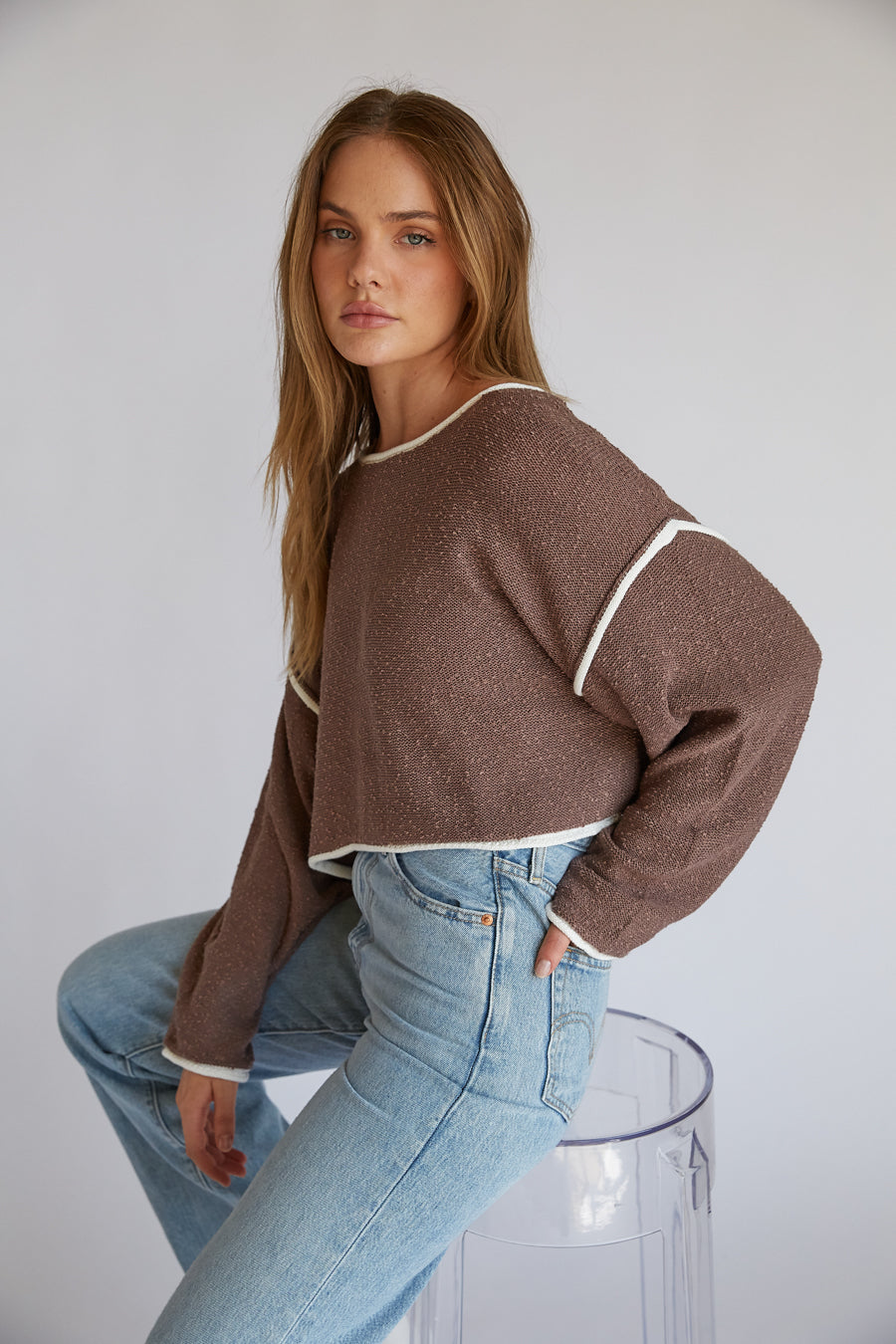 Flare-Sleeve Cotton Knit Top